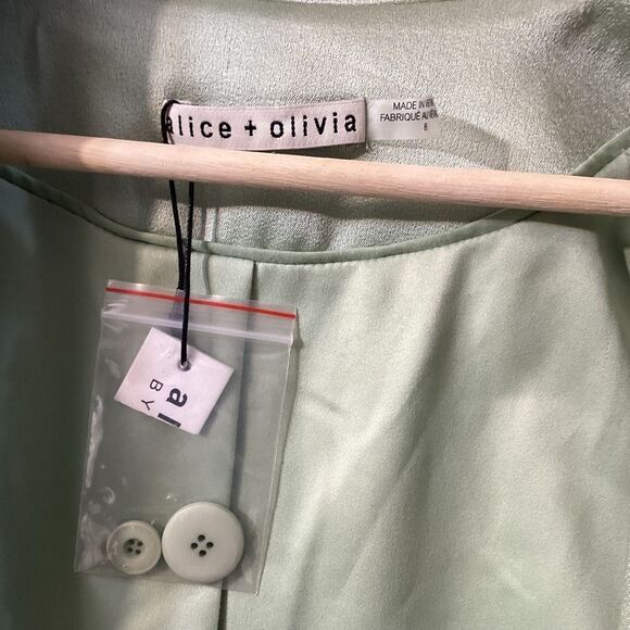 Alice + Olivia Denny Satin Crepe Blazer Jacket Green NWT Size 8 - Picture 12 of 16
